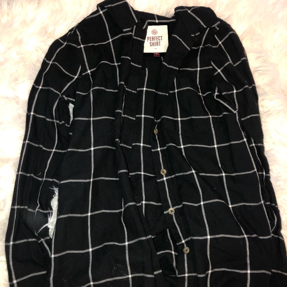 flannel black and white button up long sleeve